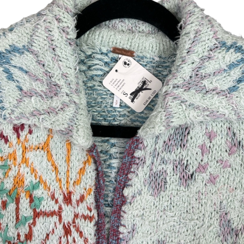 Free People Prairie Cardi Knit Cardigan Sweater Floral Pockets Open Front Small - Picture 4 of 8